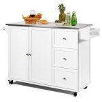 Costway desserte de cuisine  roulettes avec plateau acier inox. lot chariot de cuisine avec 3 tiroirs ...
