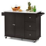 Costway desserte de cuisine  roulettes - plateau acier inox. - lot chariot de cuisine - 3 tiroirs 2 ...