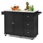 Costway desserte de cuisine  roulettes - plateau acier inox. - lot chariot de cuisine - 3 tiroirs 2 ...