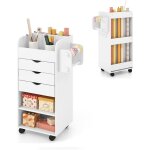 Meuble de rangement costway  roulettes verrouillables - 3 tiroirs 3 etagres 3 fentes 2 barres pour ...