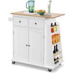 Costway desserte de cuisine sur roulettes avec plateau en bois dhva lot chariot de service avec porte ...