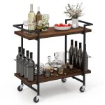 Costway desserte roulant de cuisine  2 niveaux chariot mobile de bar avec roues verrouillables pour ...