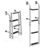 Costway �chelle de piscine pliable en acier inoxydable - 4 marches clips en plastique adaptateur de sol ...