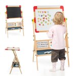 Costway enfant 6 en 1 en bois - 2 face rotatif : tableau noir et tableau blanc aimant avec rouleau de ...
