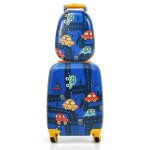 Ensemble 2 valises pour enfants - costway - th�me : voiture bleu - poign�e r�tractable - film protecteur ...