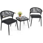 Costway ensemble 3 meubles de patio en rotin chaises rembourrées et table en verre trempé siège en osier ... Costway ensemble 3 meubles de patio en rotin chaises rembourrées et table en verre trempé siège en osier ...