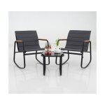 Costway ensemble 3 pcs table et chaises � bascule de jardin ext�rieur int�rieur table en verre coussins ...