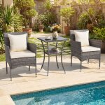 Costway ensemble 3 pcs table et chaises de jardin en rotin pe table d?appoint � 2 niveaux plateau en ...
