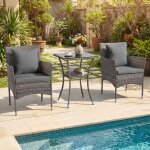 Costway ensemble 3 pcs table et chaises de jardin en rotin pe table d?appoint � 2 niveaux plateau en ...