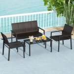 Costway ensemble 4 pièces table basse et chaises de jardin en osier ensemble meubles de patio pour balcon ... Costway ensemble 4 pièces table basse et chaises de jardin en osier ensemble meubles de patio pour balcon ...