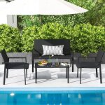 Costway ensemble 4 pièces table basse et chaises de jardin en osier ensemble meubles de patio pour balcon ... Costway ensemble 4 pièces table basse et chaises de jardin en osier ensemble meubles de patio pour balcon ...