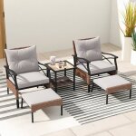 Costway ensemble meuble de patio 5 pcs table dappoint en verre tremp� chaises en rotin avec poufs et ...
