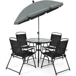 Costway ensemble salon de jardin 6 pcs 4 chaises pliantes table basse en verre et parasol pour terrasse ... Costway ensemble salon de jardin 6 pcs 4 chaises pliantes table basse en verre et parasol pour terrasse ...