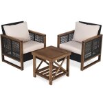 Costway ensemble salon de jardin en bois dacaciarotin artisanal anti - soleil r�sistant aux intemp�ries ...