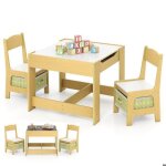 Costway ensemble table et 2 chaises pour enfant en bois tableau transformable avec chaise fonction de ...