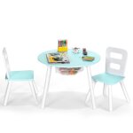 Costway ensemble table avec 2 chaises et espace de rangement pour jouets 3 - 7 ans vert