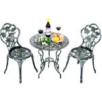 Costway ensemble table et 2 chaises de patio en fonte aluminium forme de rose trou pour parasol pour ...