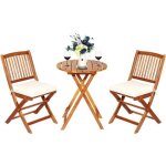 Costway ensemble de table et 2 chaises pliable en bois dacacia pour bistrot jardin terrasse couleur bois ...