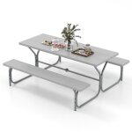 Costway ensemble table et chaises de jardin pour 8 personnes trou pour parasol table de pique - nique ... Costway ensemble table et chaises de jardin pour 8 personnes trou pour parasol table de pique - nique ...