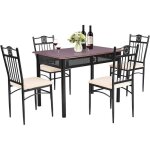 Costway ensemble table de cuisine avec 4 chaises rembourres souples cadre en mtal laqu marron