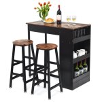 Costway ensemble de table haute de bar 3 pi�ces avec 2 tabourets de h70cm �tag�re lat�rale � 3 niveaux ...