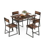Costway ensemble de table � manger 5 pi�ces avec 4 chaises industrielles �tag�re de rangement cadre en ...