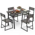 Costway ensemble de table � manger 5 pi�ces avec 4 chaises industrielles �tag�re de rangement cadre en ...