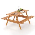Costway ensemble table de pique - nique et 2 bancs 6 personnes en bois trou pour parasol conception à ... Costway ensemble table de pique - nique et 2 bancs 6 personnes en bois trou pour parasol conception à ...