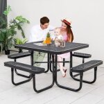 Costway ensemble table de pique - nique carr�e avec 4 bancs int�gr�s pour 8 personnes table de camping ...