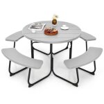 Costway ensemble de table ronde de pique - nique et 4 bancs pour 8 personnes trou pour parasol pour patio ...