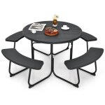 Costway ensemble de table ronde de pique - nique et 4 bancs pour 8 personnes trou pour parasol pour patio ... Costway ensemble de table ronde de pique - nique et 4 bancs pour 8 personnes trou pour parasol pour patio ...