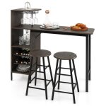 Costway ensmeble table de bar mange debout avec 2 tabourets table haute 120 x 40 x 1215 cm style industriel ...
