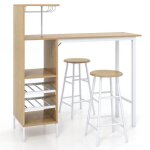 Costway ensmeble table haute de bar avec �tag�res mange debout avec 2 tabourets 120 x 40 x 120 cm style ...