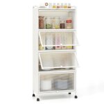 Costway tagre de cuisine 5 niveaux avec 4 portes pc escamotables meuble de rangement avec 4 roues pour ...