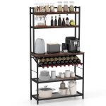 Costway tagre de cuisine pour four  micro - ondes avec casier  vin pour 10 bouteilles desserte de ...