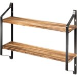 Costway etagere murale en bois et mtal porte - pices pour cuisine etagre  2 niveaux pour salle de ...