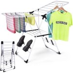 Costway �tendoir linge pliable en metal 19 barres 4 porte - chaussures - sechoir � linge � 2 niveaux ...