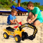 Costway excavatrice camion pelleteuse enfant tracteur pour enfant jouet de sable vocal avec casque de ...