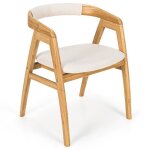 Costway fauteuil de salle � manger en bambou style naturel si�ge en tissu beige rembour�e souple confortable ...