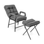 Costway fauteuil de salon confortable chaise de chambre avec repose - pieds - dossier r�glable � 5 niveaux ...