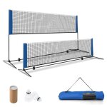 Costway filet de badminton portable 420 x 102 x 89 - 155 cm - hauteur rglable - 2 volants - en pe - ...