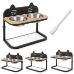 Costway gamelle chat chien surleve - hauteur rglable bols double en inox marqueur - porte - gamelles ...
