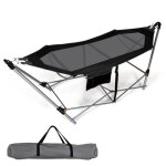 Hamac sur pied - costway - pliable avec support mtallique et tissu d?oxford - noir