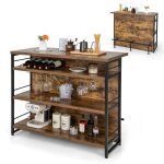 Costway ilot central industriel table de bar  4 niveaux avec 3 tagres ouvertes casier  vin et supports ...