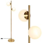 Costway lampadaire salon - 2 abat - jours globes en verre dpoli avec ampoules led 2 * 6w - interrupteur ...