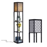 Costway lampadaire salon 3 etagres de rangement 26 x 26 x 160cm en bois lampe sur pied scandinave ampoule ...
