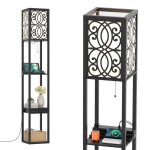 Costway lampadaire salon sur pied 16m avec 2 ports usb3 etagres de stockage 1 tiroir en bois pour chambre ...