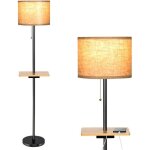 Costway lampadaire moderne 153cm avec tablette abat - jour en tissu de lin et plateau en bois dhva ...