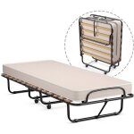 Costway lit d?appoint pliable - 80 x 190 cm - lit pliant sur roulettes 1 personne - matelas en mousse ...
