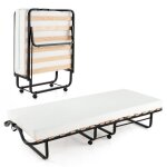 Costway lit d?appoint  roulettes 80x199 cm avec matelas en mousse paisseur 10cm lit pliant 1 personne ...